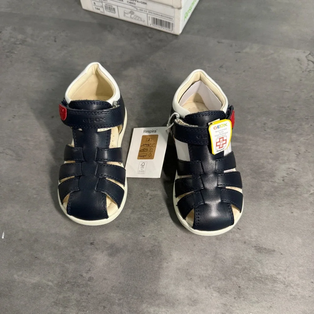 Geox Macchia Fisherman Sandals Toddler Boys 7 Navy Red White Leather B254VA